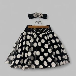 Black and White Polka Dot Tulle Skirt with Headband Adult Small (4-6)
